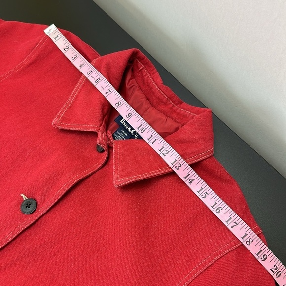 Denim&Co.Red Denim Long Line Jacket Button Front Pockets size Medium Oversized - Picture 11 of 14
